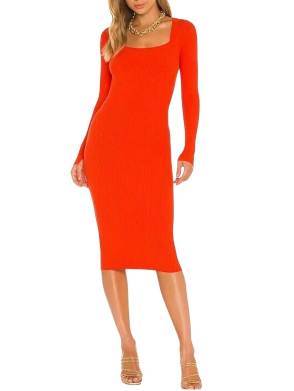 NWT. ALL SAINTS Bardi Rib Dress In Flame Red